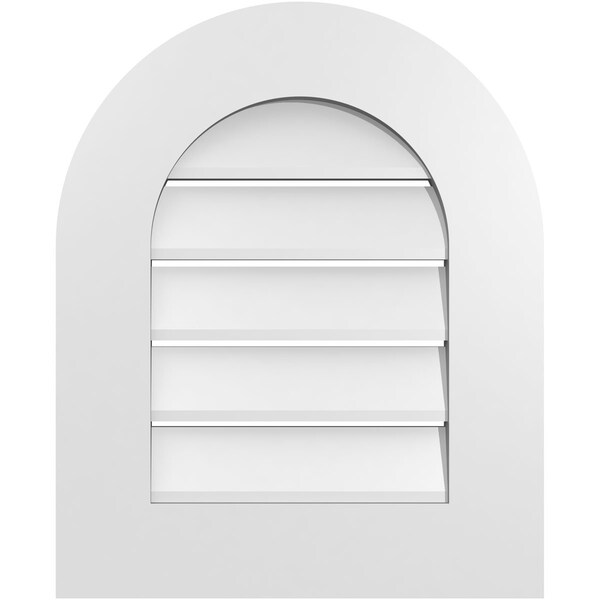 Ekena Millwork Round Top Surface Mount PVC Gable Vent: Functional, w/ 3-1/2"W x 1"P Standard Frame, 18"W x 22"H GVPRT18X2201SF - main